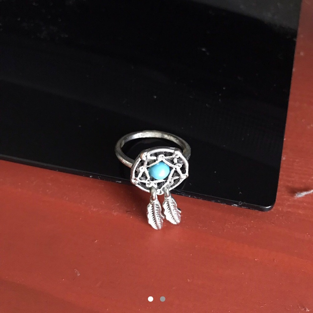 Dreamcatcher ring silver turquoise bead size 6.5